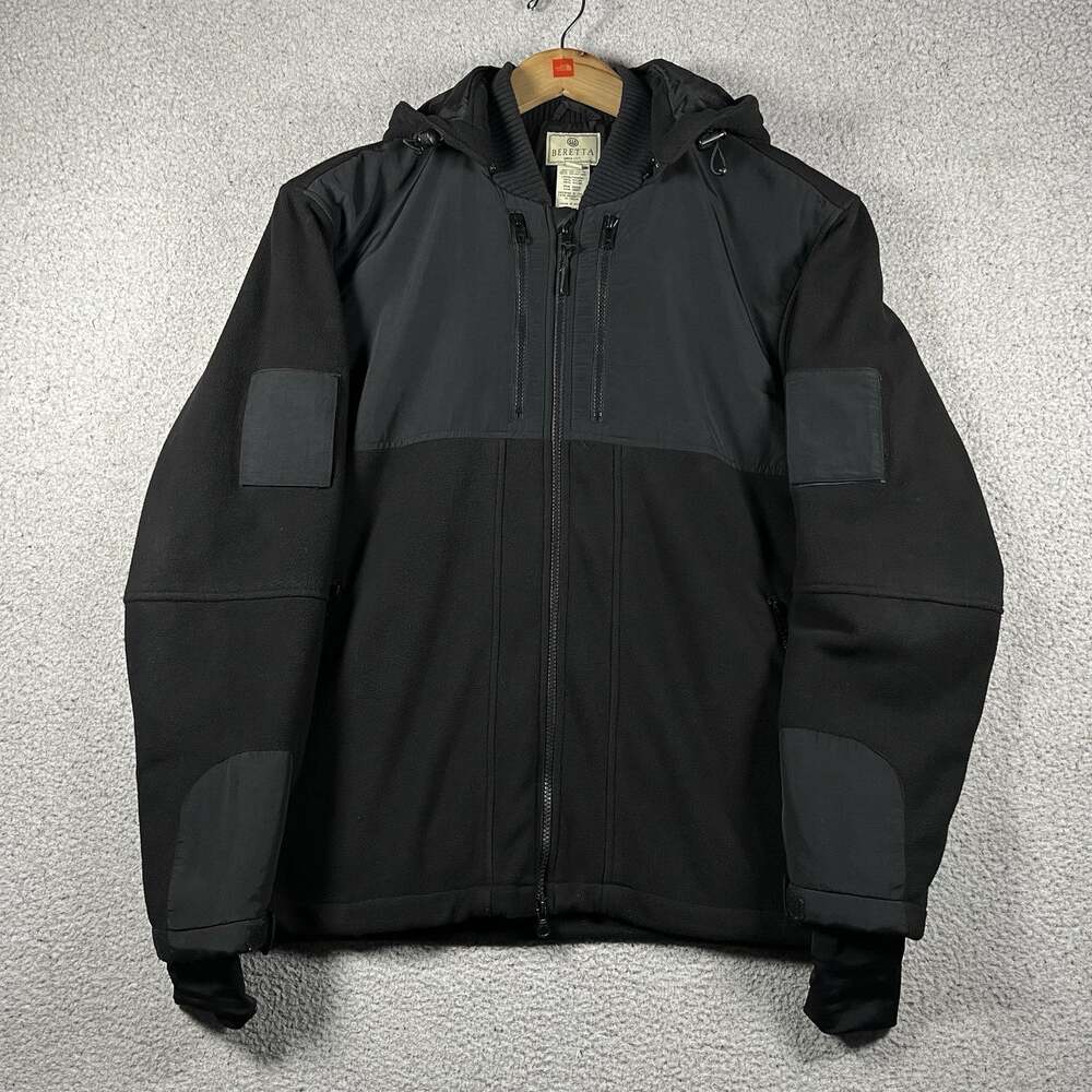 Beretta Jacket Mens M Black Full Zip Tactical Fleece Removable Hood Military